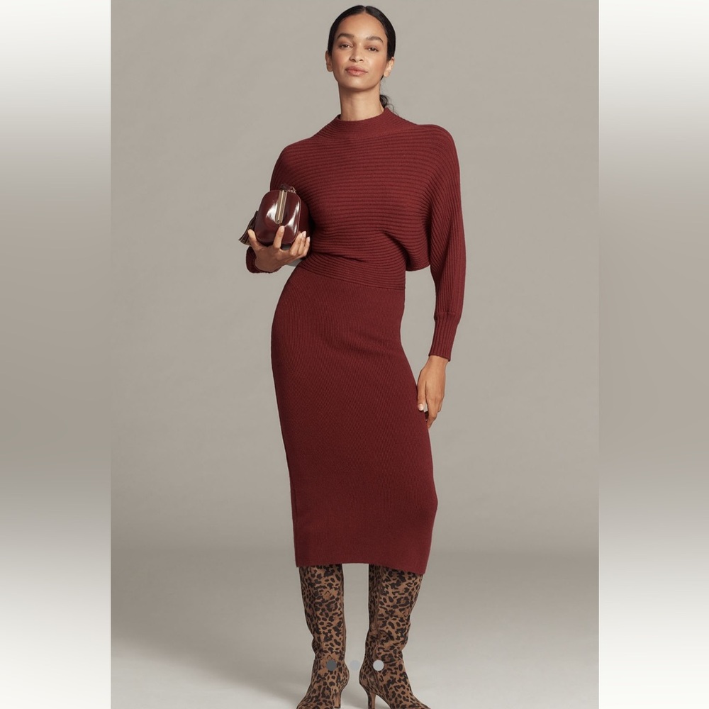 ANTHROPOLOGIE long sleeve slim sweater midi dress